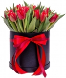 Красные Тюльпаны в шляпной коробке