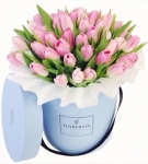 Pink tulips at a Hat Box