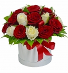Червоні і білі троянди у капелюшнiй коробці