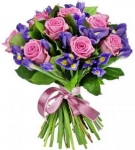Irises + Pink Roses
