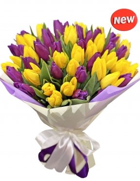 Желтые & фиолетовые тюльпаны, микс