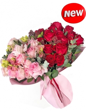 Класс Люкс: розовые и красные розы, 3 размера