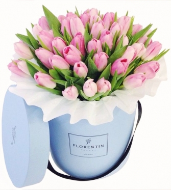 Pink tulips at a Hat Box