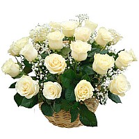 25-101 White Classic Roses Basket image 0